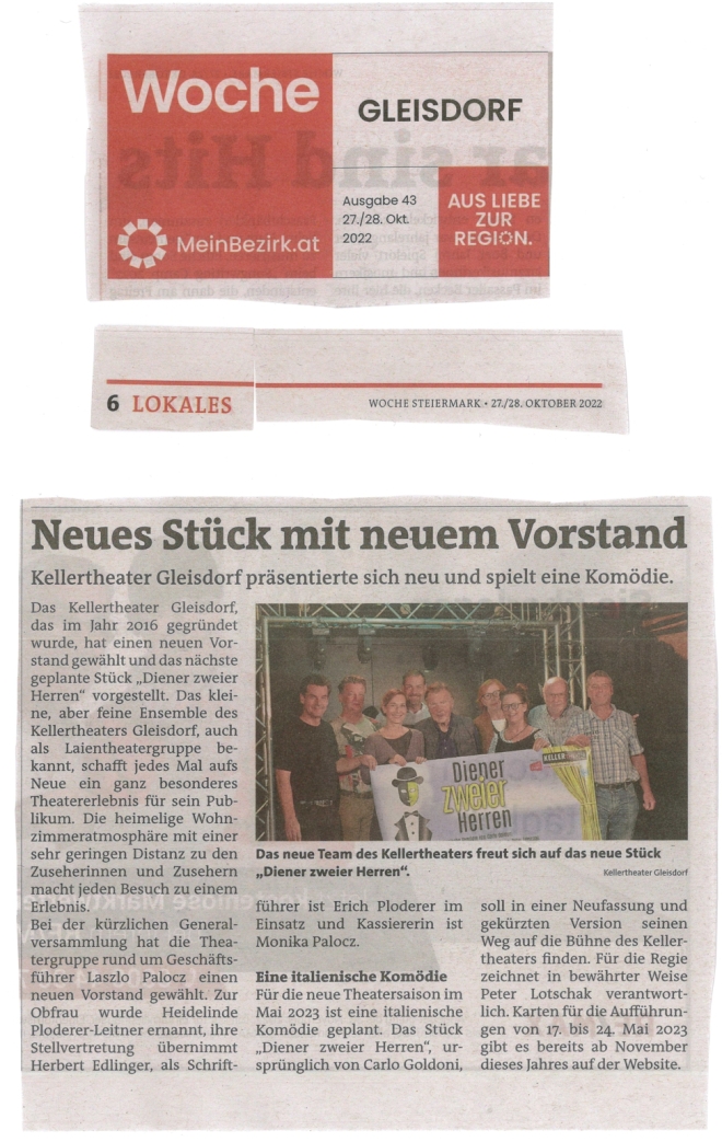 Pressebericht Woche Gleisdorf kellertheater gleisdorf dienerzweierherren2023
